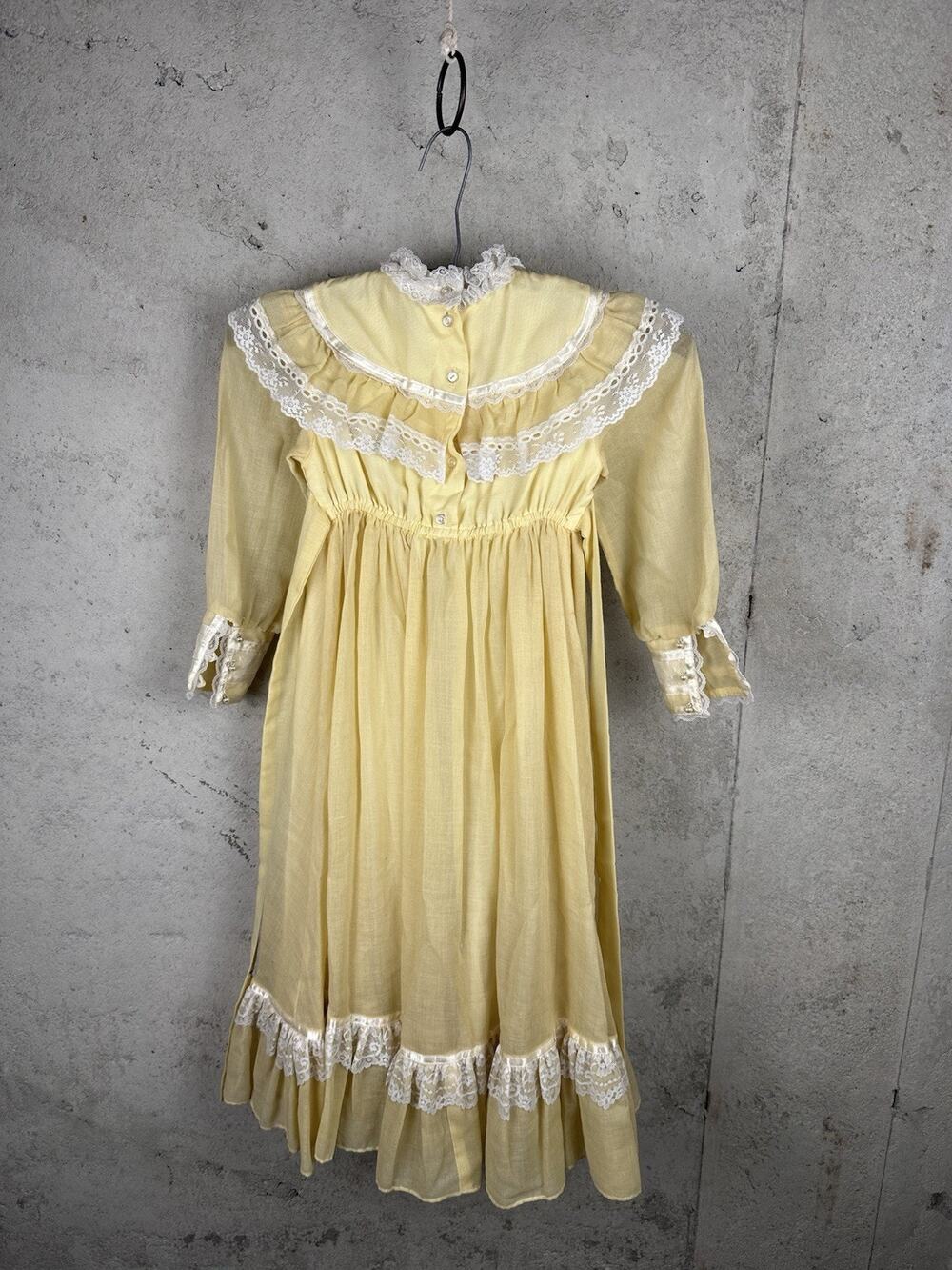 Vintage 70s Gunne Sax Bridal Collection Ruffle Lace Yellow Cottage Core Dress 4
